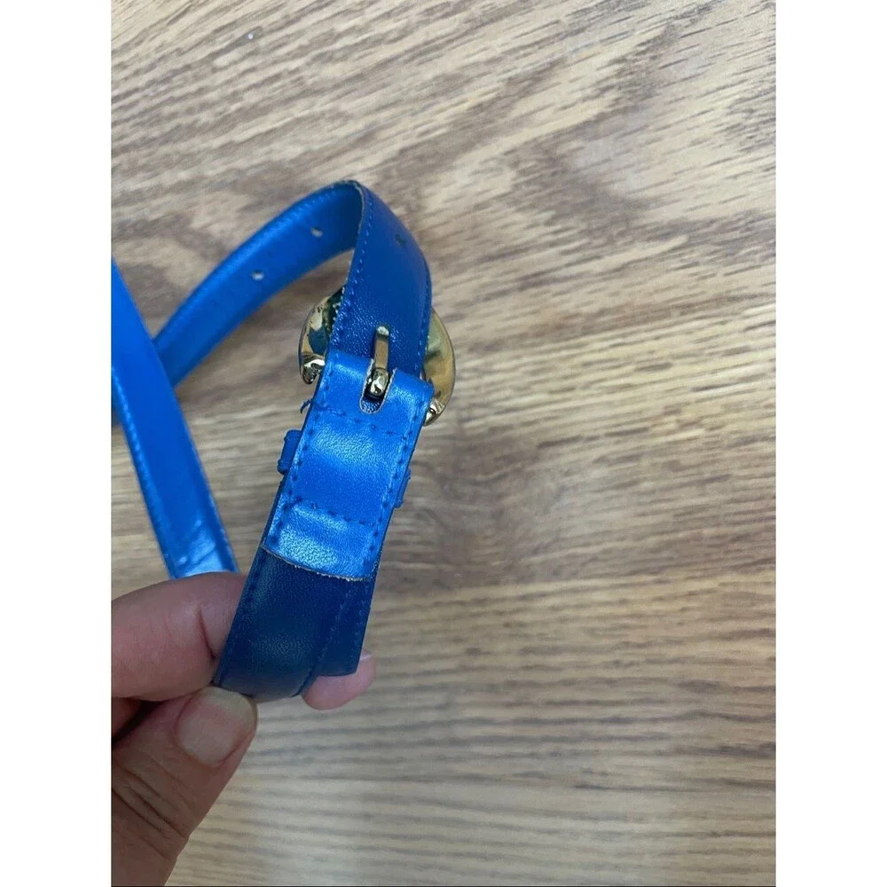 R.O.C Women's Blue Skinny Belt Genuine Leather Size M/L Brass Buckle